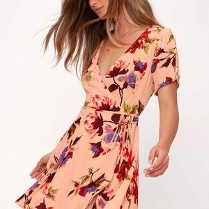 Cherished Love Blush Pink Floral Print Wrap Dress